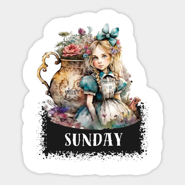 Sticker with days of the week Sunday Alice in Wonderland Sticker by LaKoszulka